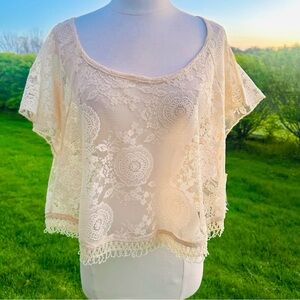 One World Lace Plus Size Semi Sheer Top Size 1X